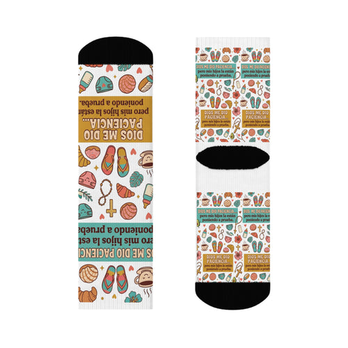 Beach Icons Crew Socks — 'Dios Me Dio Paciencia' Spanish Vacation Pattern