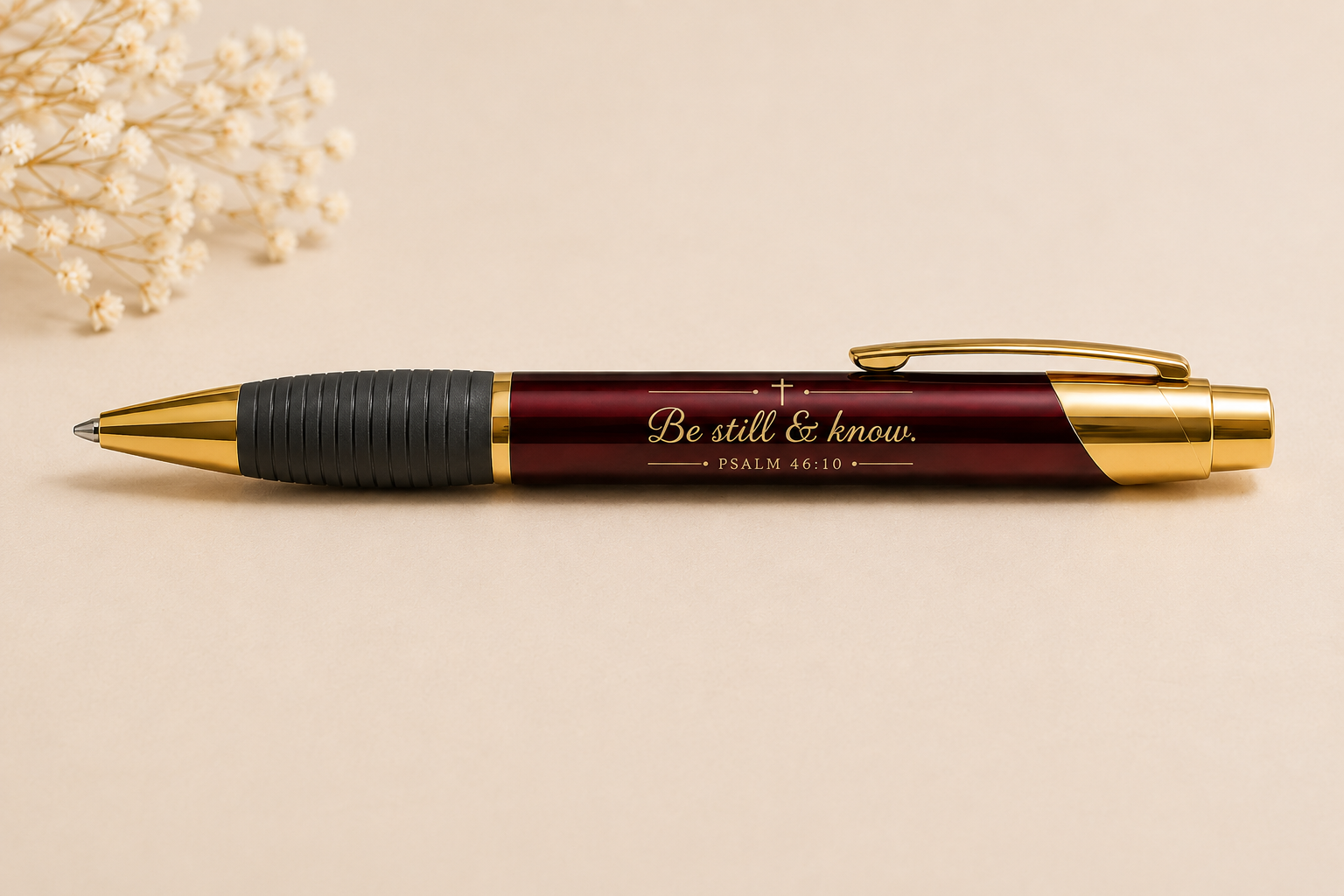 Engraved Brass Ballpoint Pen — "Be Still & Know" Scripture Gift Pen