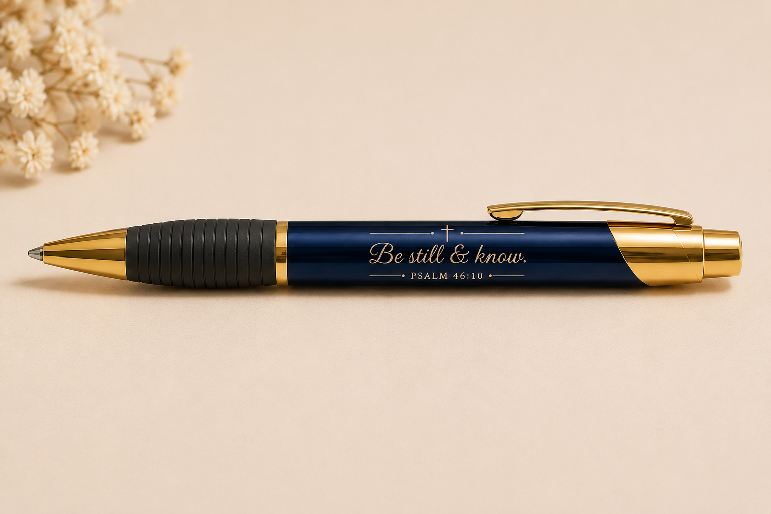 Engraved Brass Ballpoint Pen — "Be Still & Know" Scripture Gift Pen