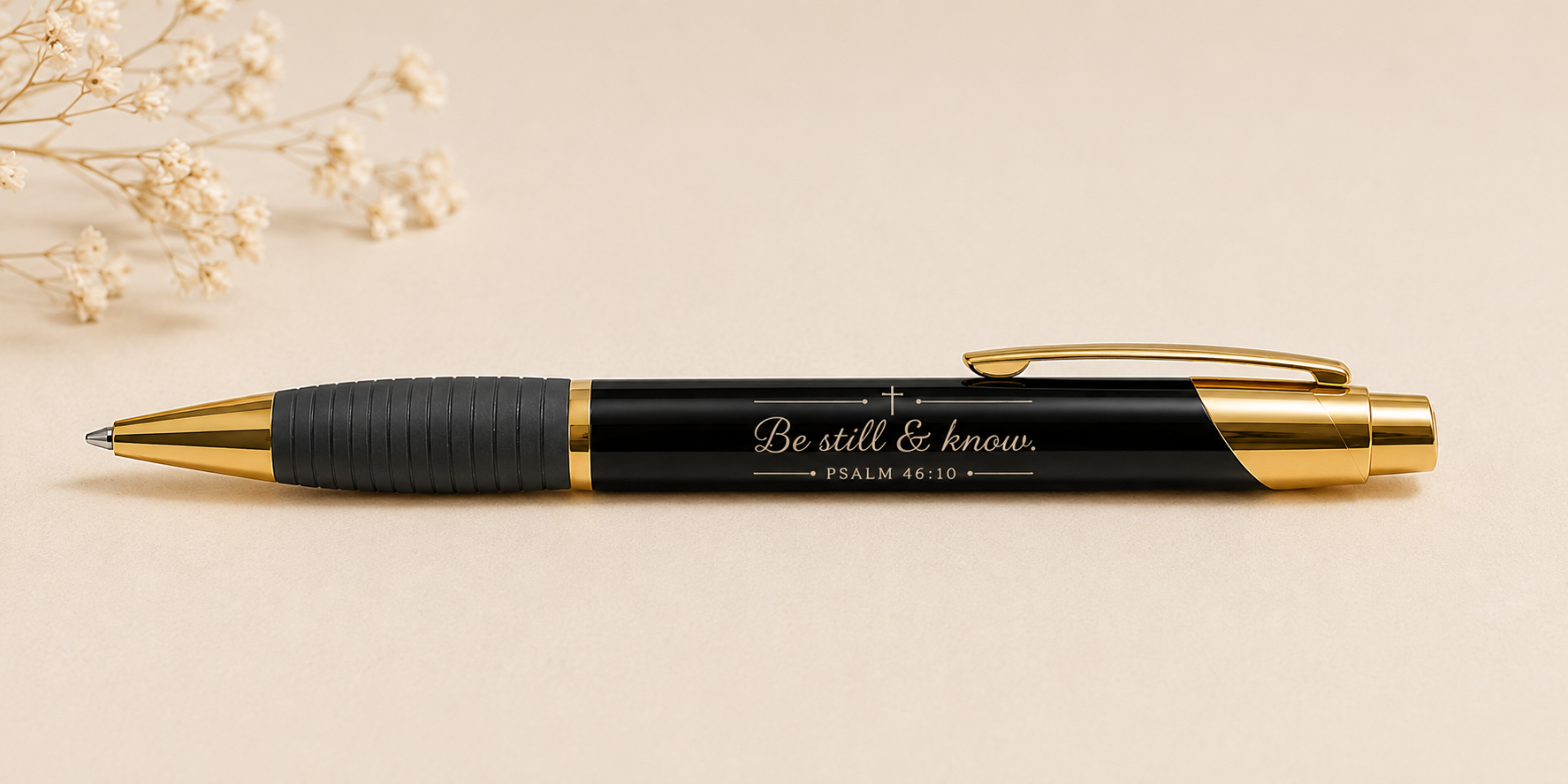Engraved Brass Ballpoint Pen — "Be Still & Know" Scripture Gift Pen