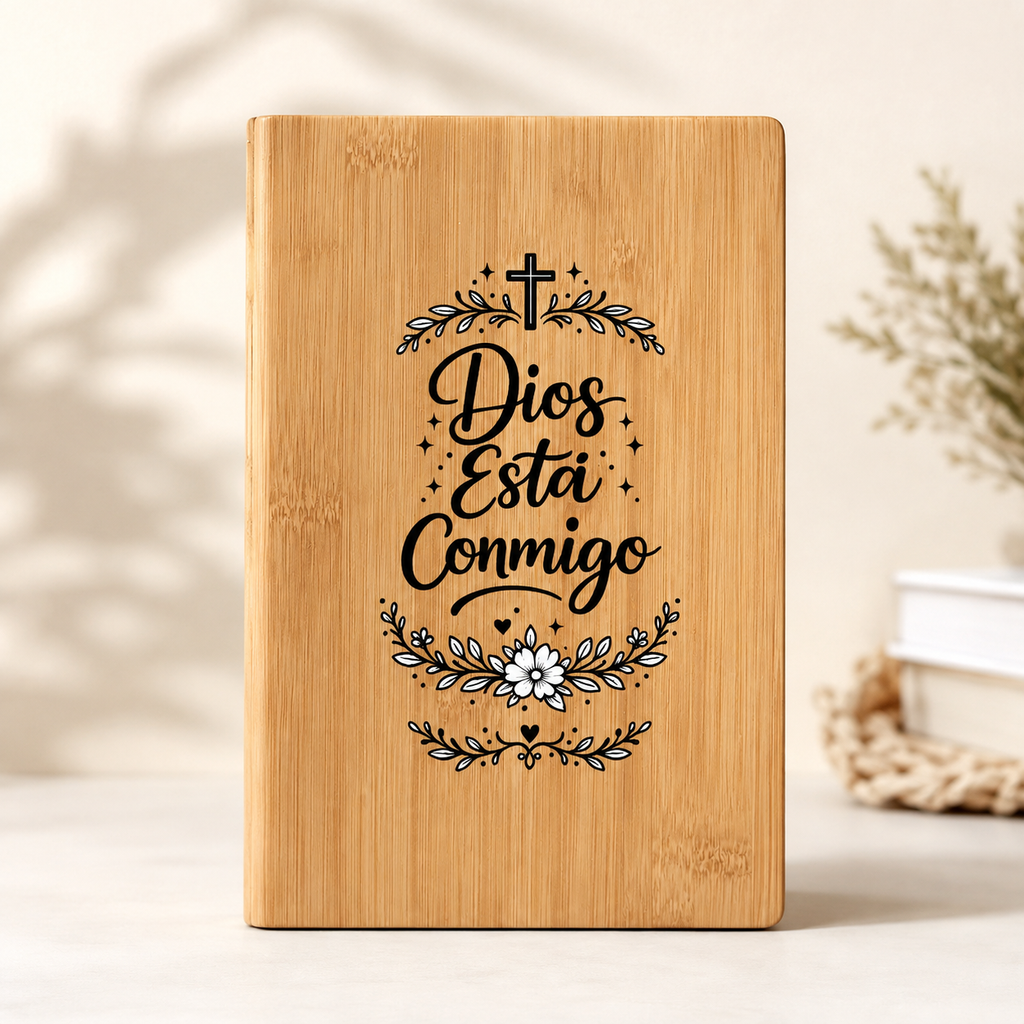Cuaderno Vegano Grabado «Dios Está Conmigo» — Journal de Fe