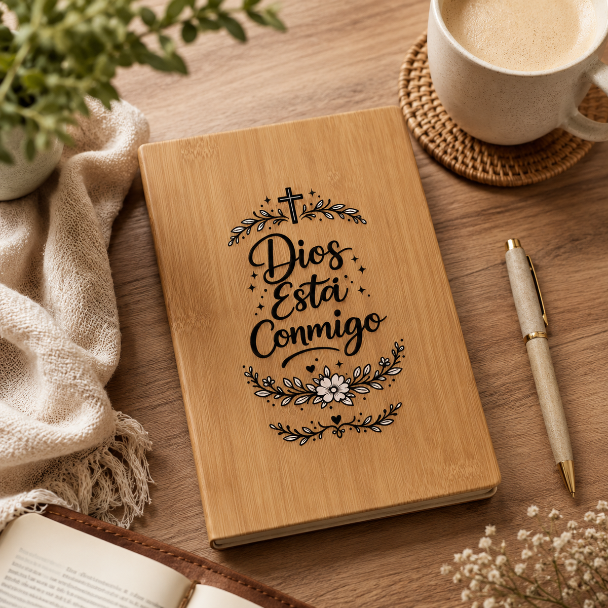 Cuaderno Vegano Grabado «Dios Está Conmigo» — Journal de Fe