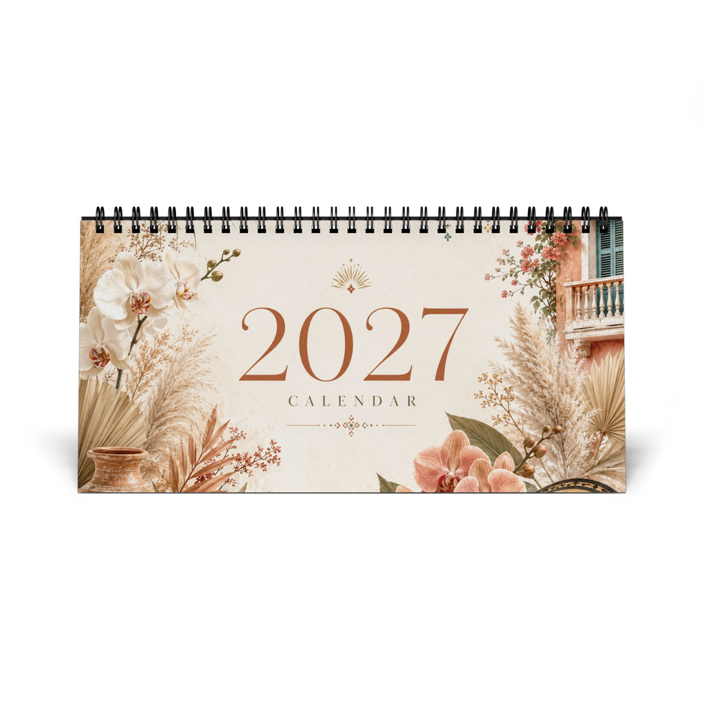 2027 Floral Desk Calendar — Simplex Grid Desk Calendar