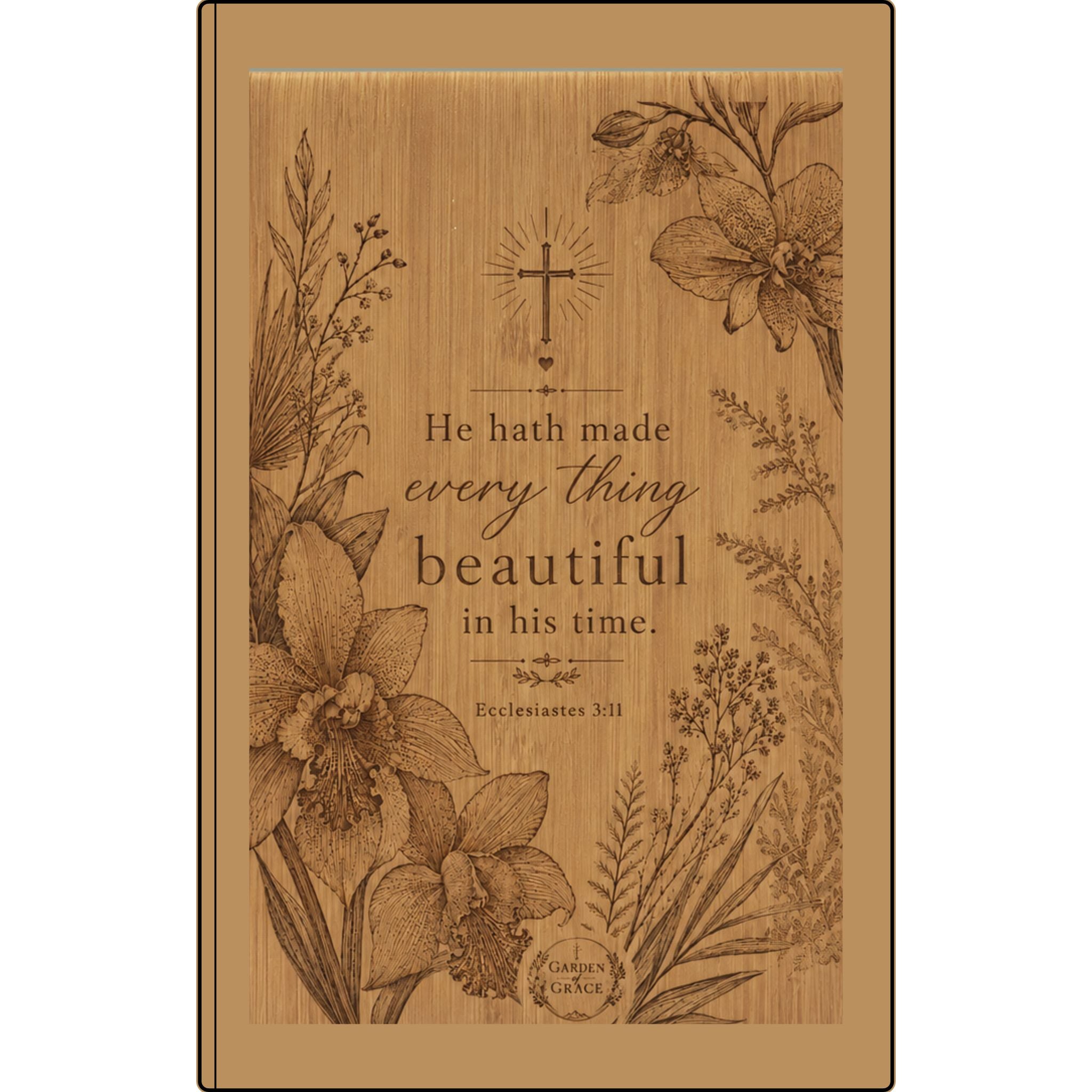 Floral Vegan Leather Journal — "He Hath Made Every Thing Beautiful" Engraved Christian Notebook