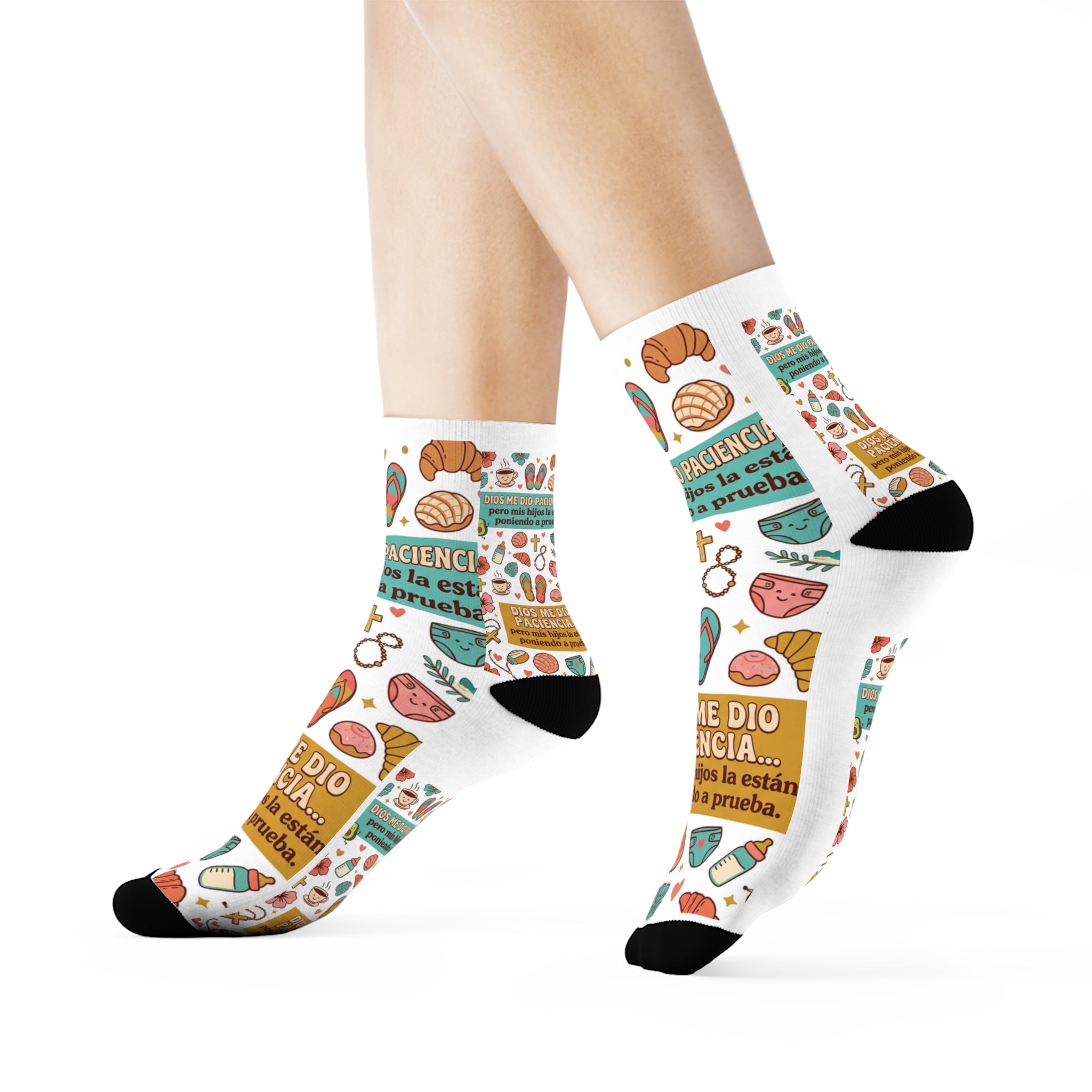Beach Icons Crew Socks — 'Dios Me Dio Paciencia' Spanish Vacation Pattern
