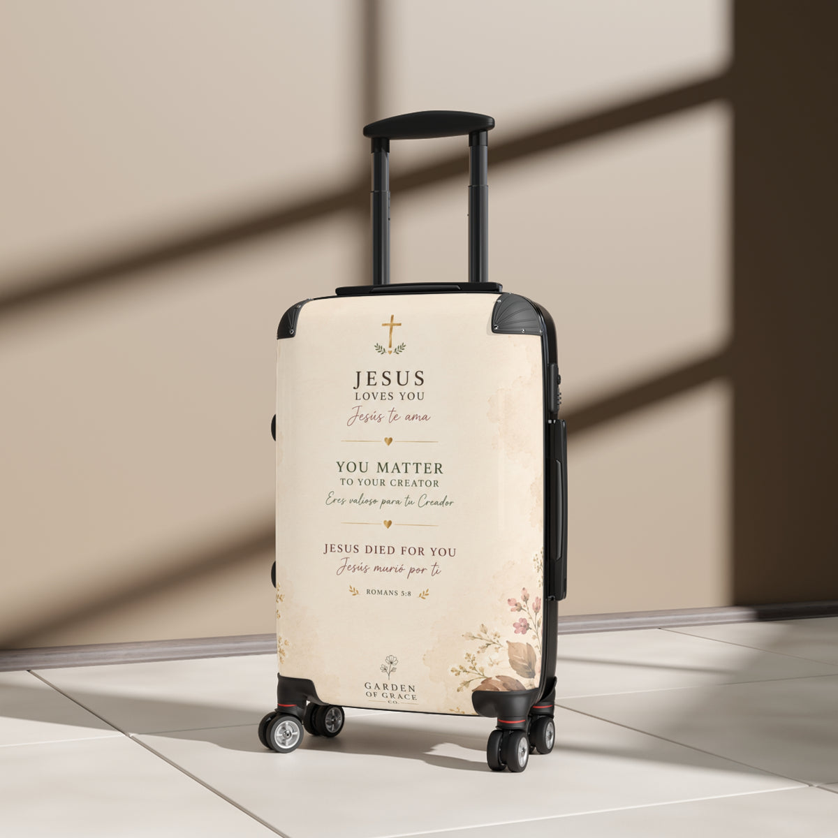 Christian Message Carry-On Suitcase – "Jesus Loves You" Inspirational Travel Luggage