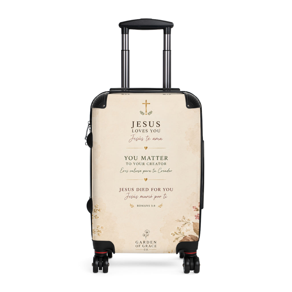 Christian Message Carry-On Suitcase – "Jesus Loves You" Inspirational Travel Luggage