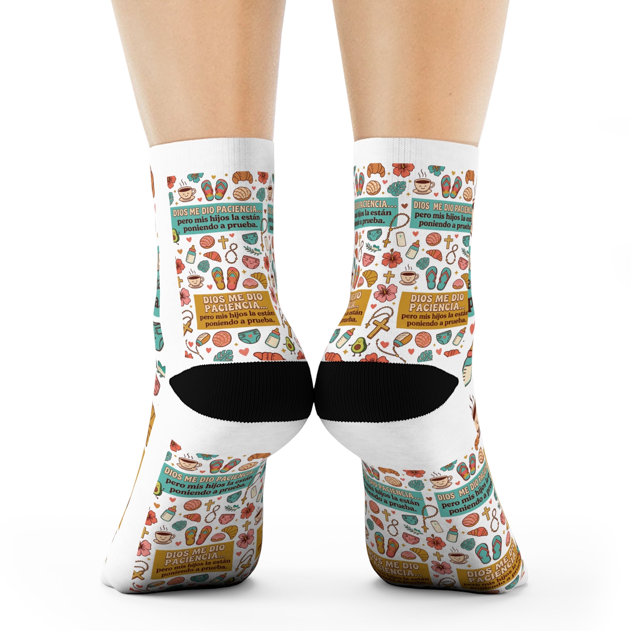Beach Icons Crew Socks — 'Dios Me Dio Paciencia' Spanish Vacation Pattern