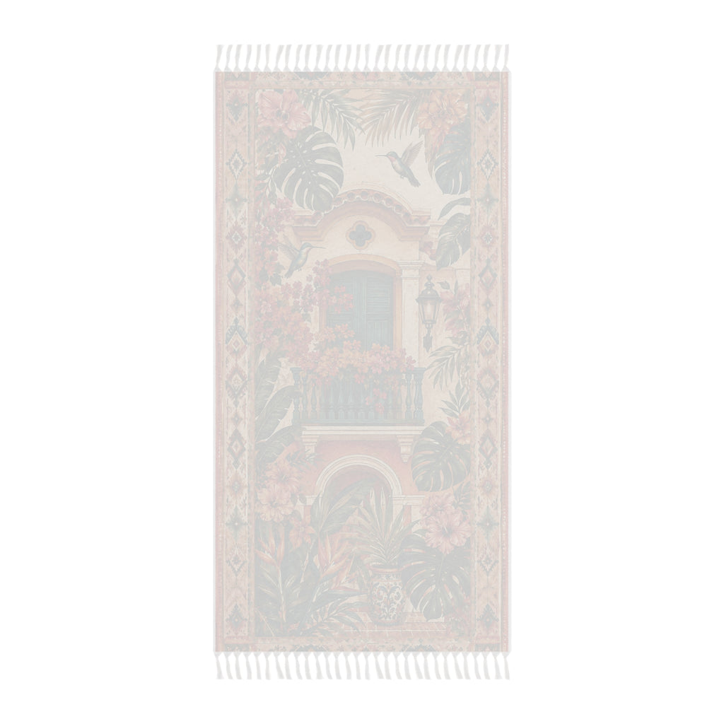 Boho Tropical Beach Towel — Vintage Balcony Floral Print with Fringe