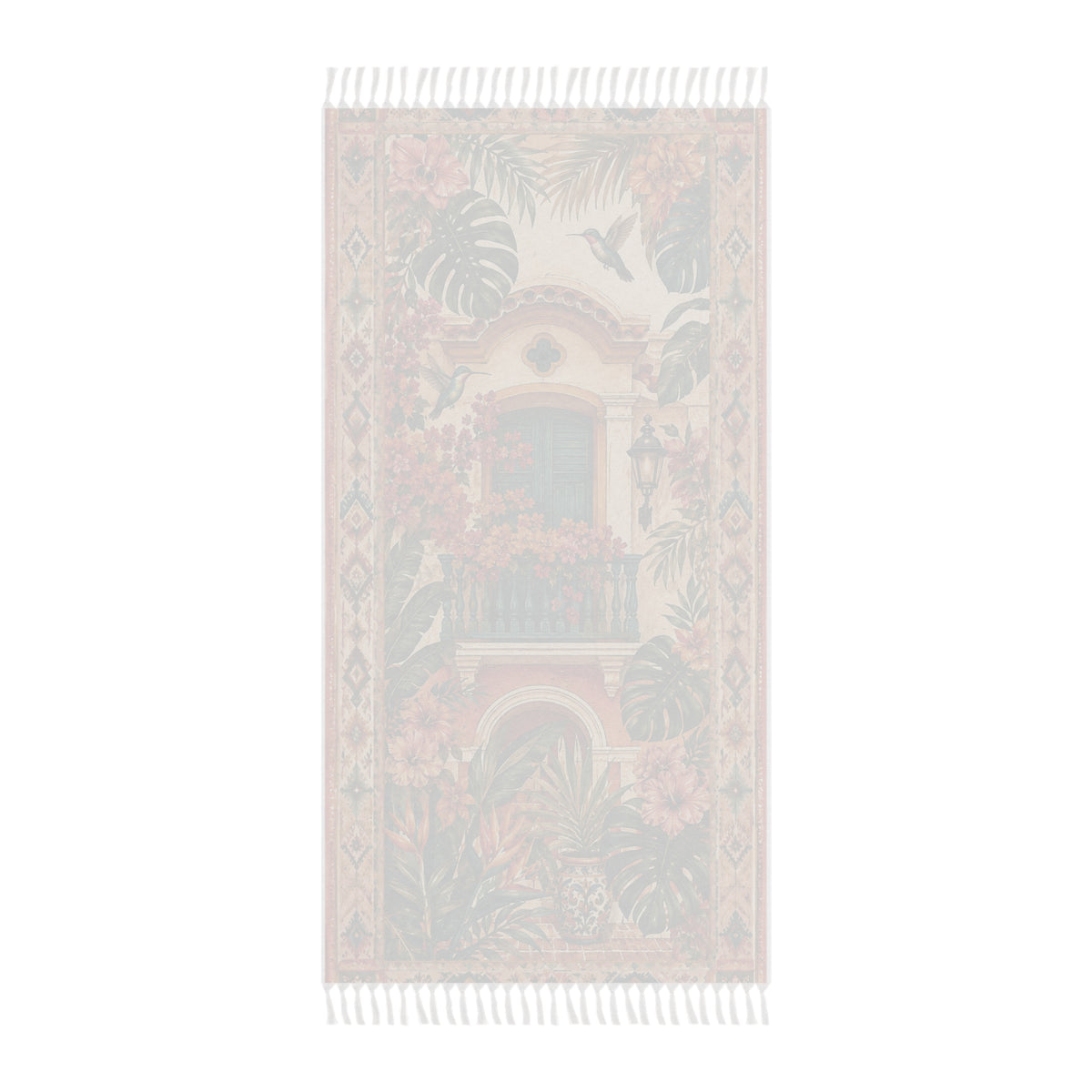 Boho Tropical Beach Towel — Vintage Balcony Floral Print with Fringe