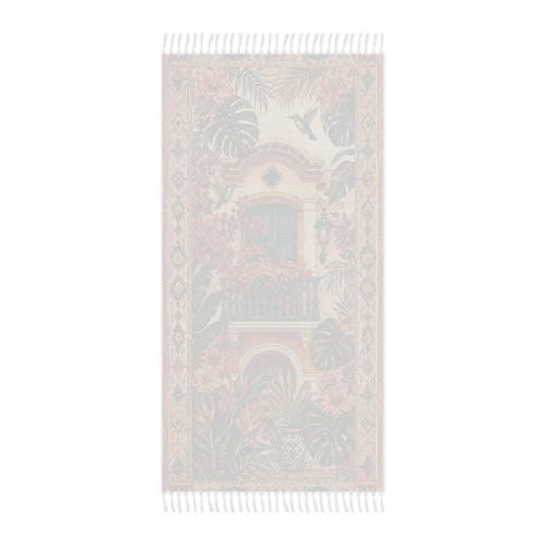 Boho Tropical Beach Towel — Vintage Balcony Floral Print with Fringe