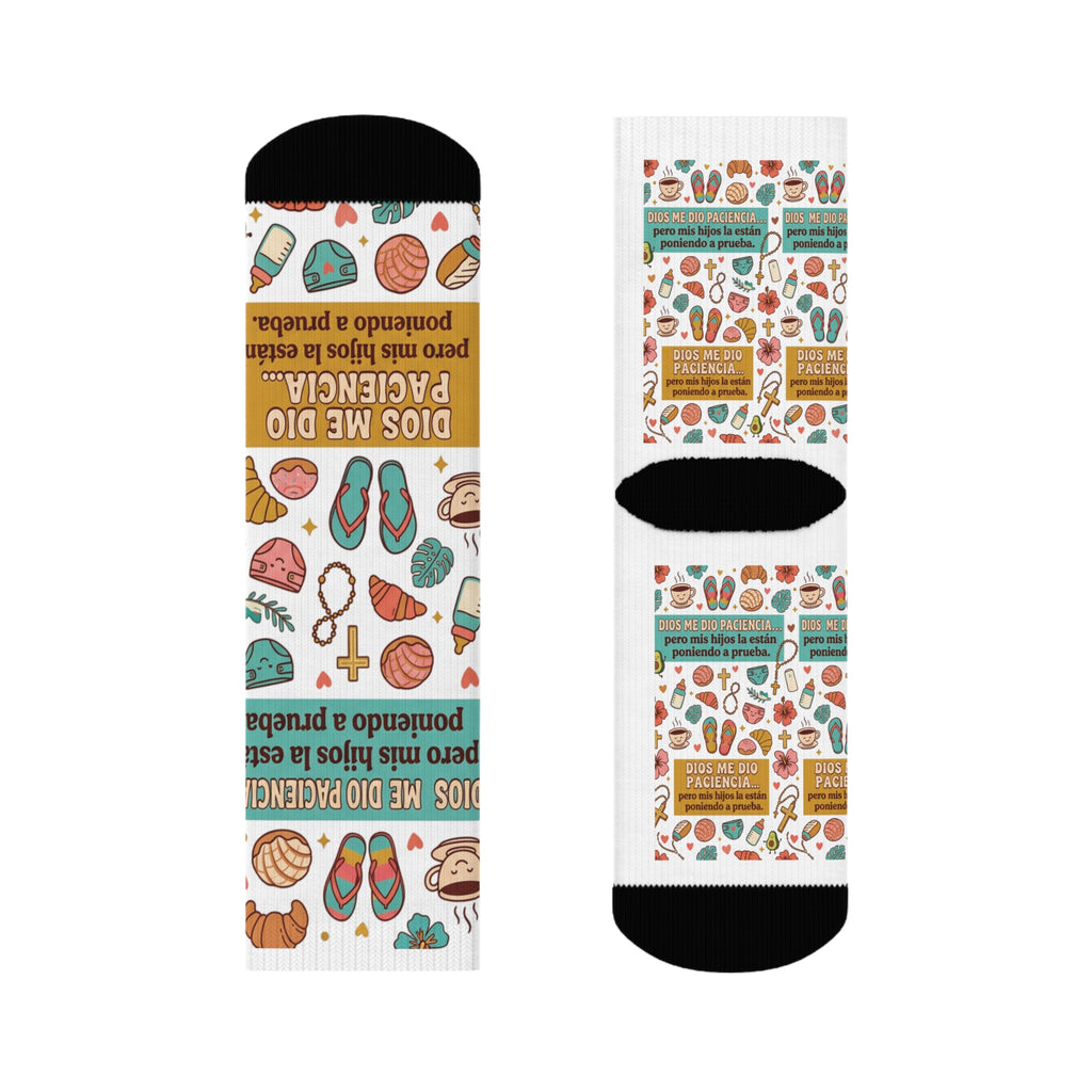 Beach Icons Crew Socks — 'Dios Me Dio Paciencia' Spanish Vacation Pattern