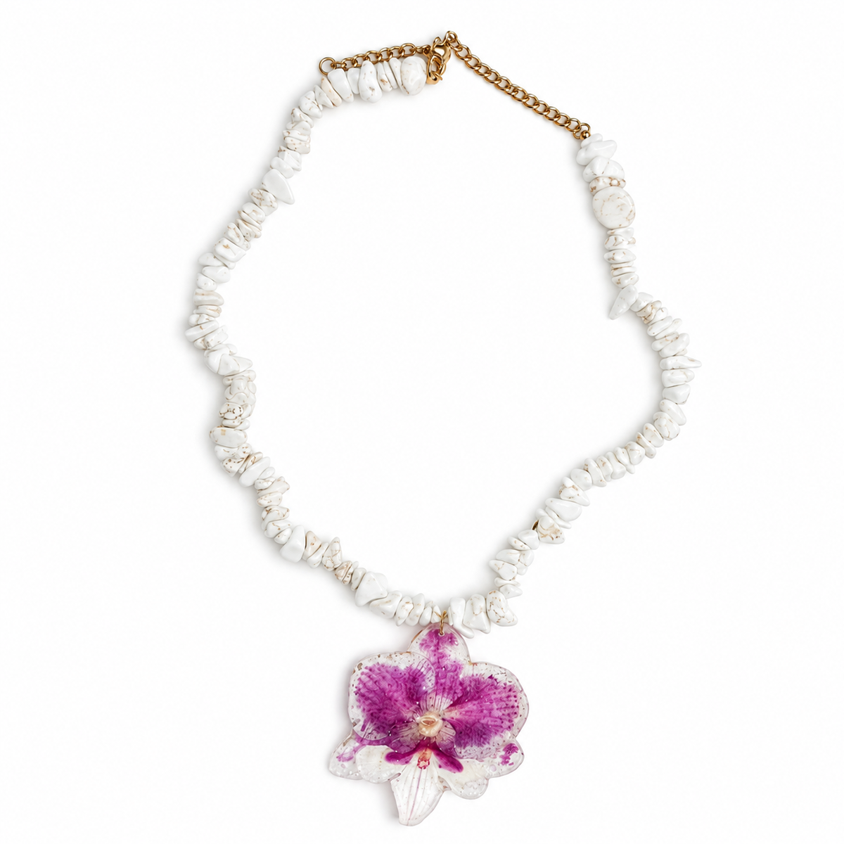 Preserved Colombian Orchid & Natural Stone Necklace