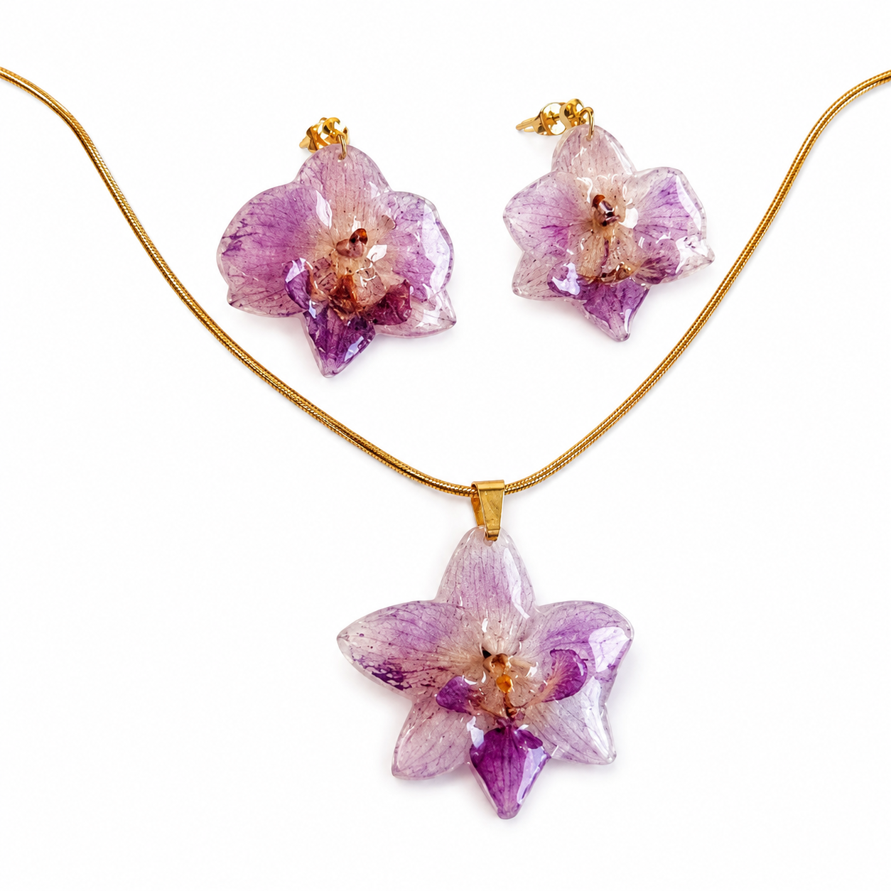 Preserved Colombian Purple Orchid Jewelry Set