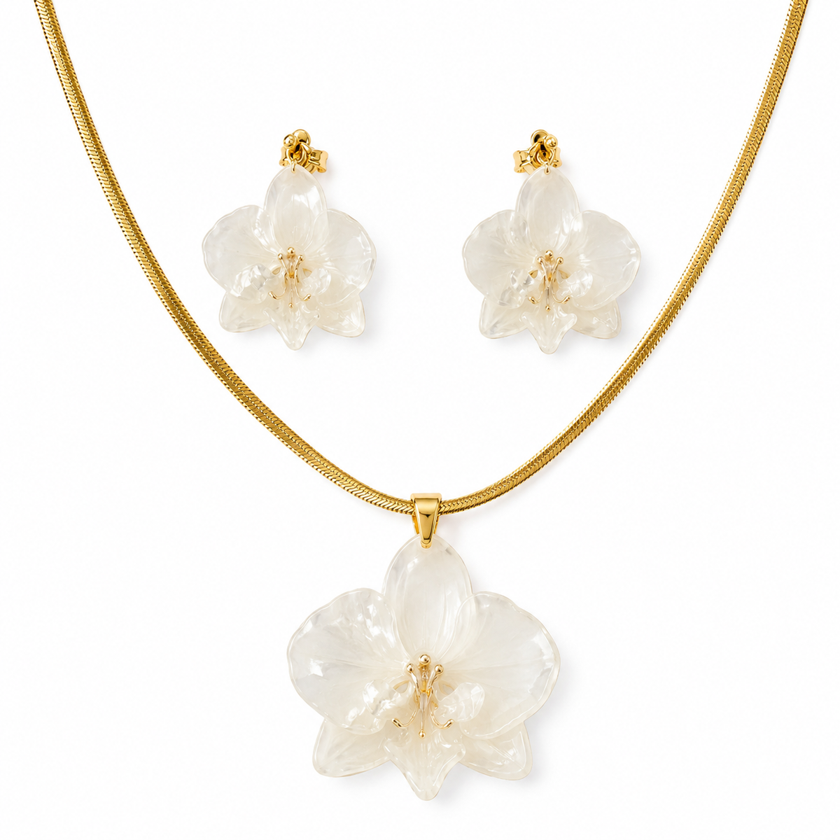 Grand White Colombian Orchid Jewelry Set