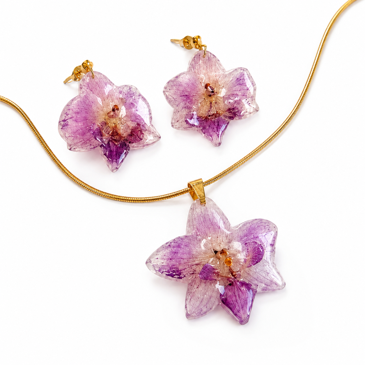 Preserved Colombian Purple Orchid Jewelry Set