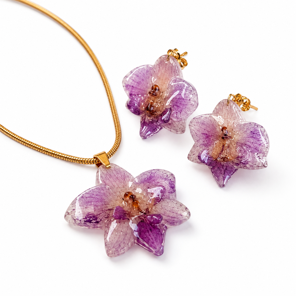 Preserved Colombian Purple Orchid Jewelry Set