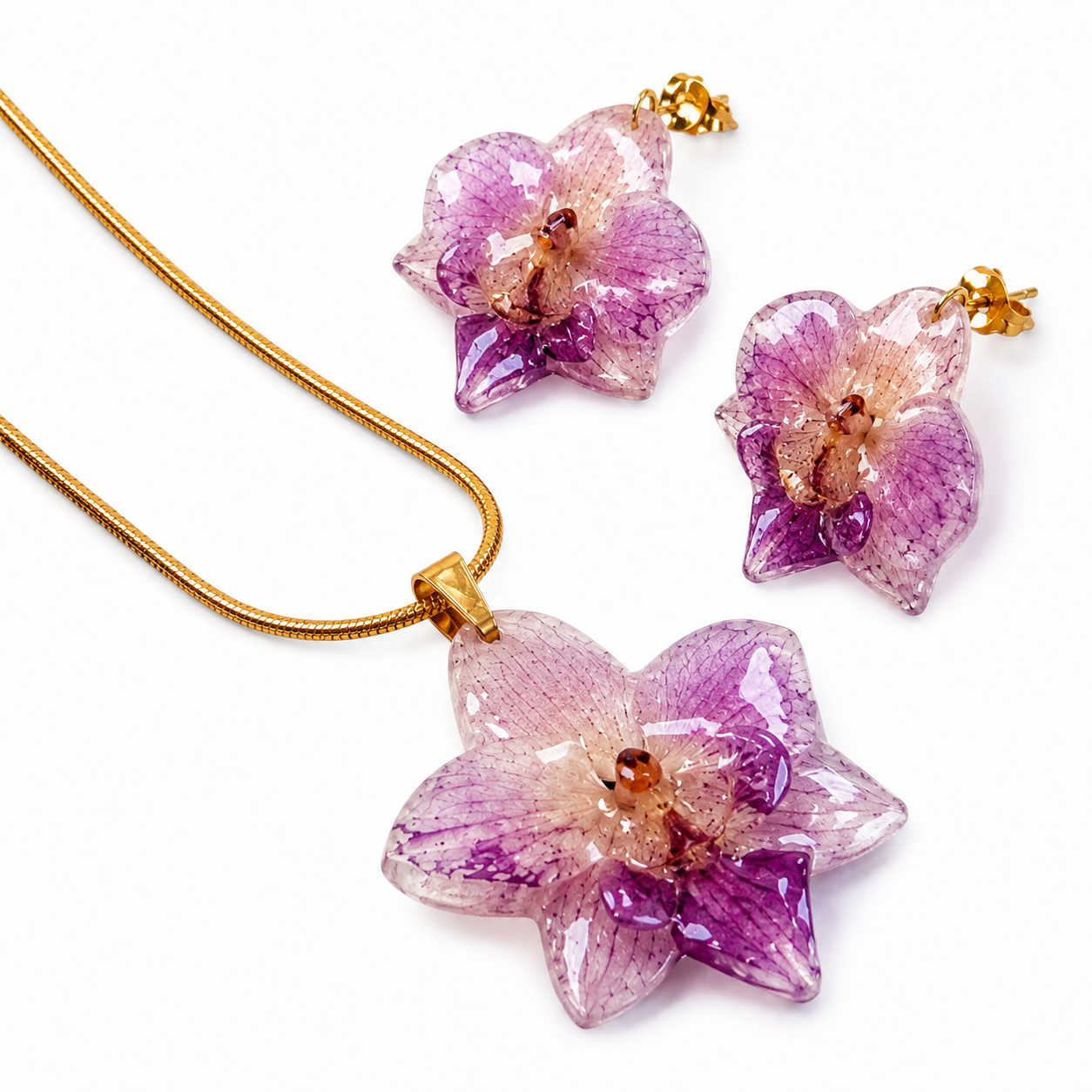 Preserved Colombian Purple Orchid Jewelry Set