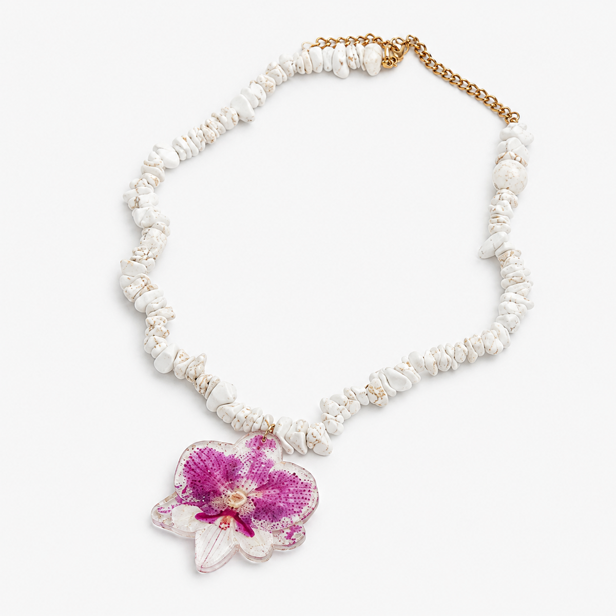 Preserved Colombian Orchid & Natural Stone Necklace