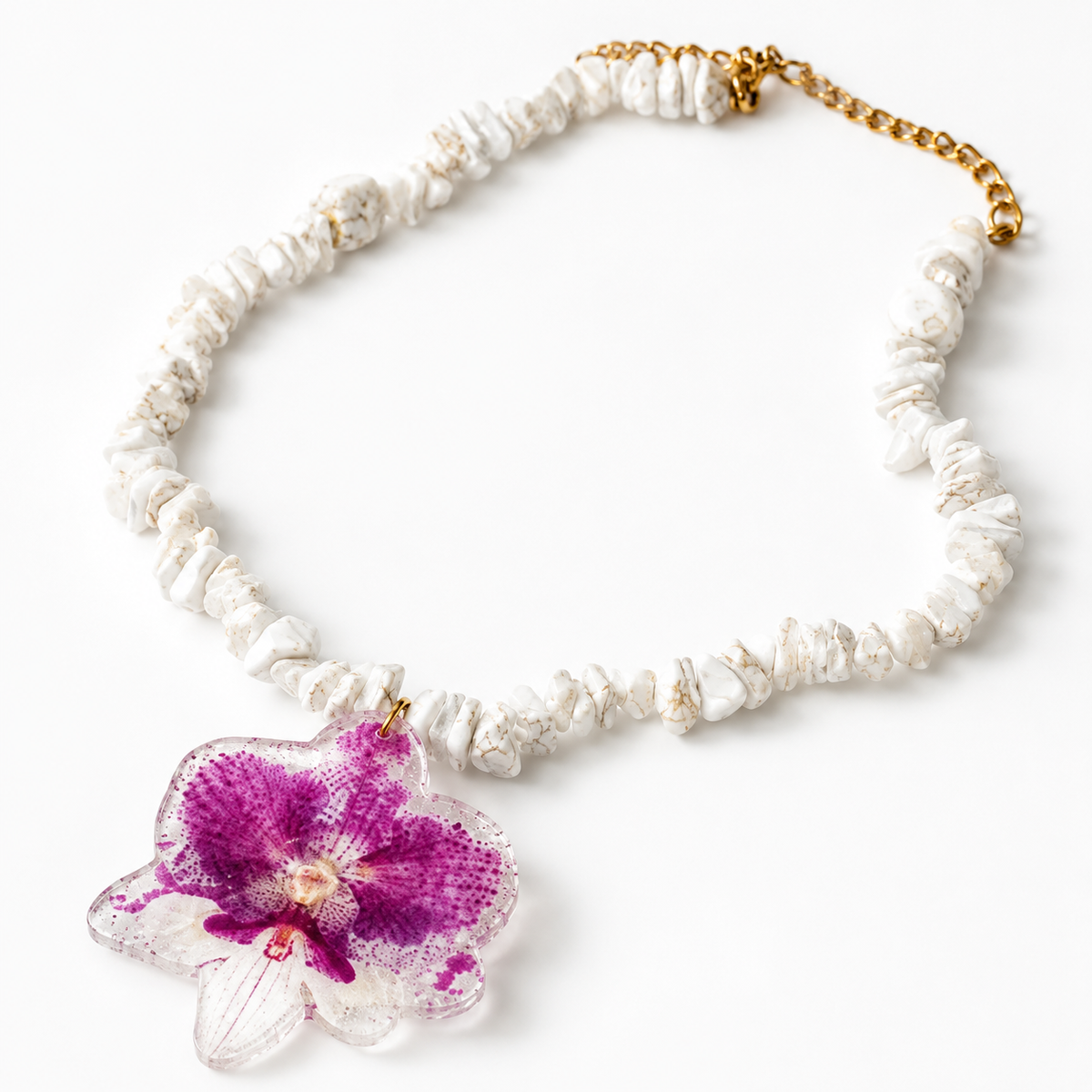 Preserved Colombian Orchid & Natural Stone Necklace