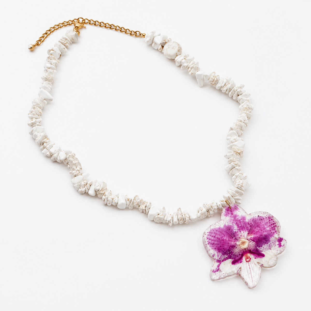 Preserved Colombian Orchid & Natural Stone Necklace