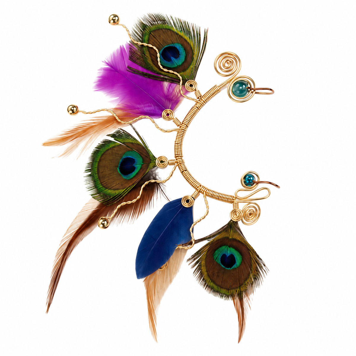 Preserved Colombian Peacock Feather Ear Cuff & Hair Accessory