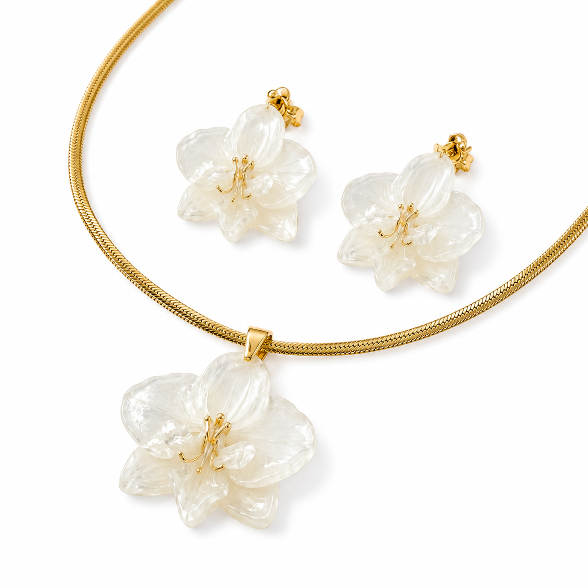 Grand White Colombian Orchid Jewelry Set