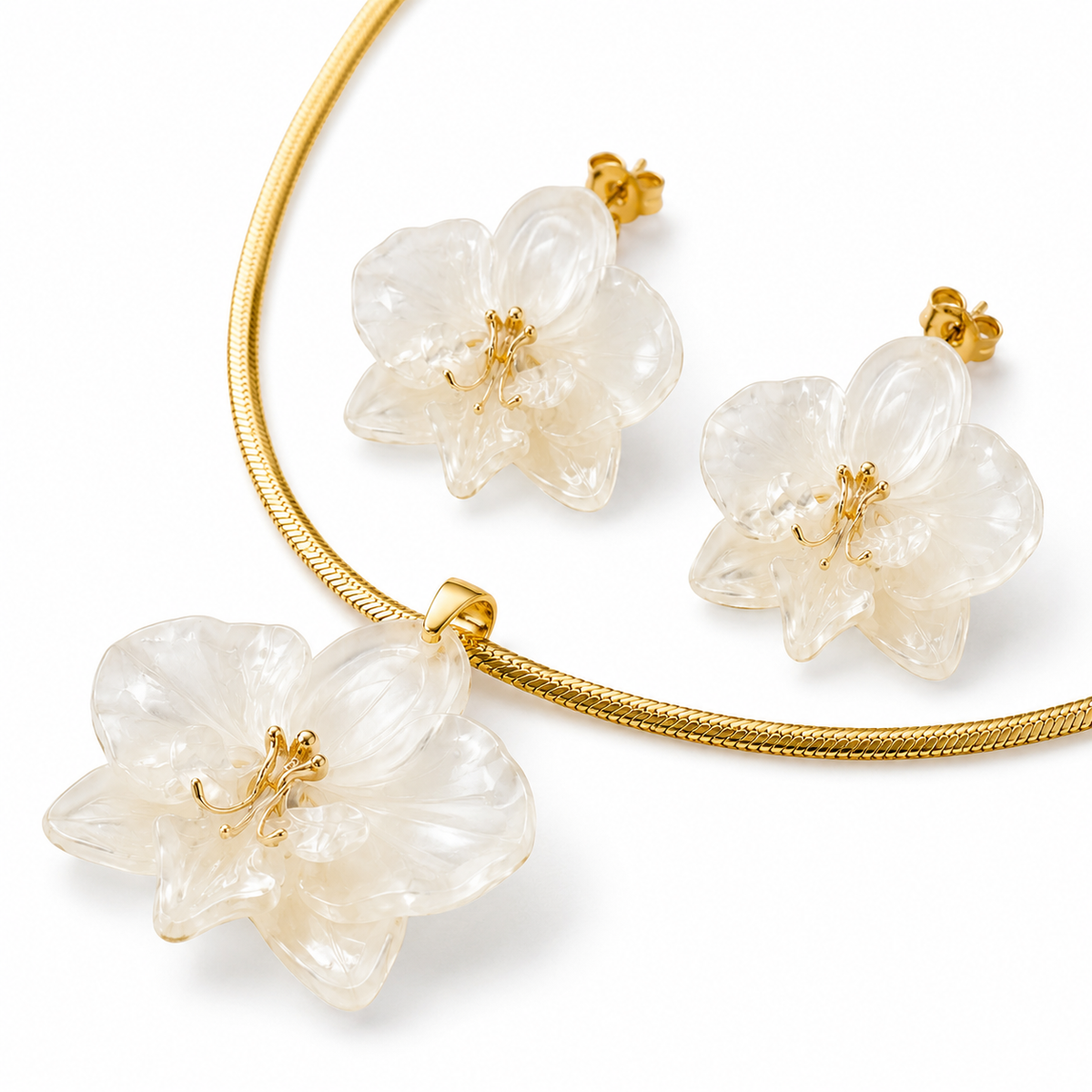 Grand White Colombian Orchid Jewelry Set